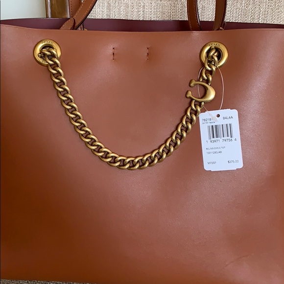Coach Signature Chain Leather Tote Tan - Picture 8 of 15